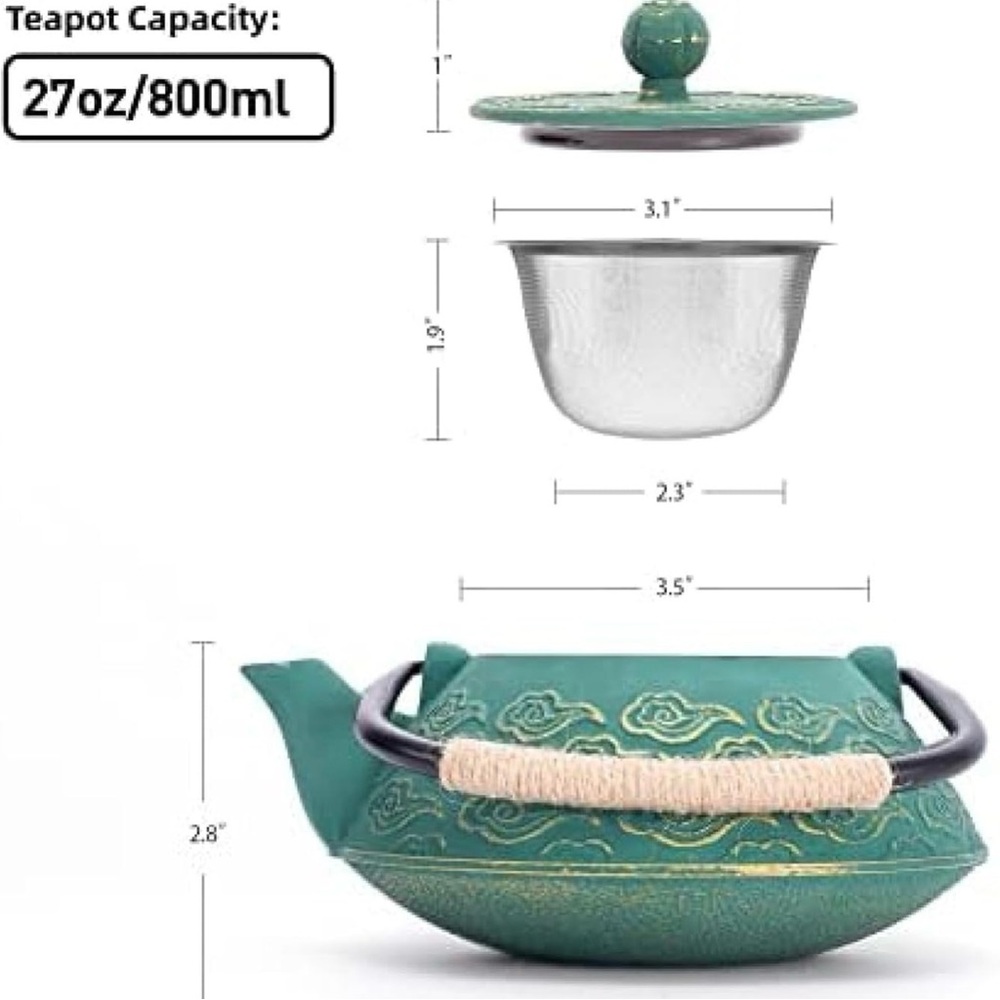 Cast Iron/Japanese Tea Pot With Infuser For Loose Leaf/Green - Picture 9 of 15